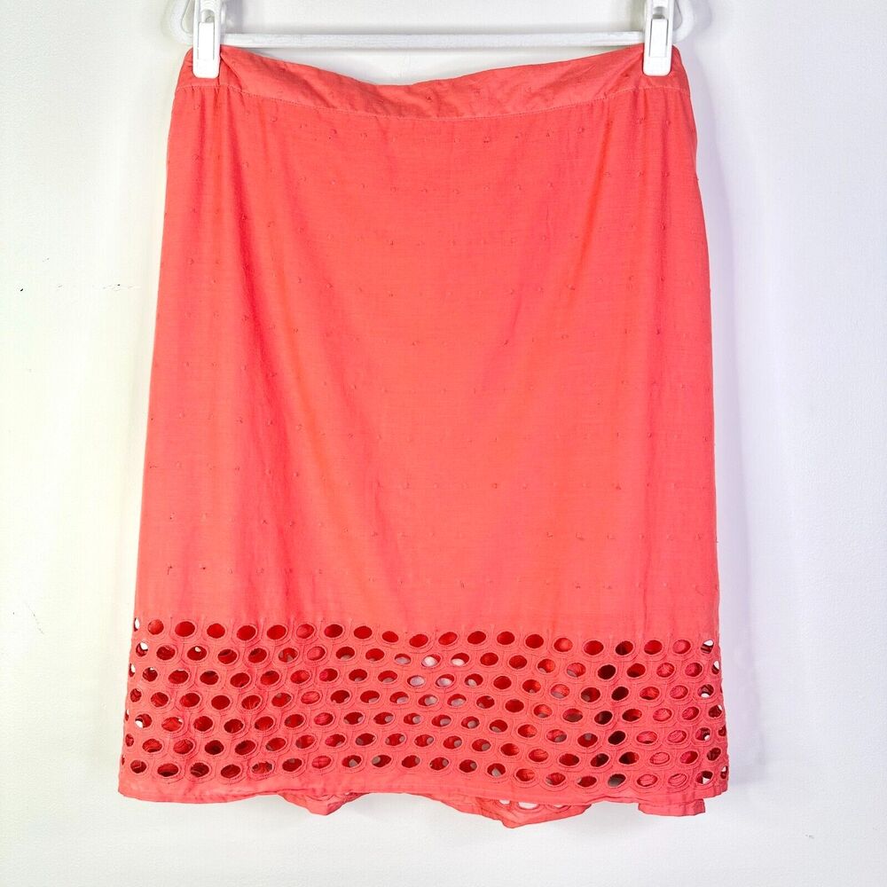 AVENUE Skirt Women Plus 26 28 Pink Salmon Knee Length Embroidery 100% Cotton NWT